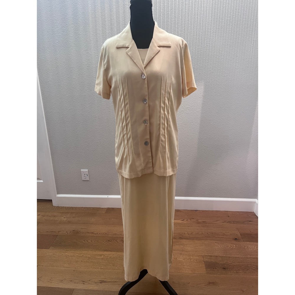 Coldwater Creek 2 Piece Dress Jacket Set P8 Petite Tencel Made USA Cream
